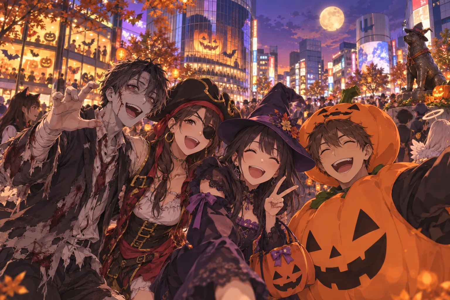 日本のハロウィン(渋谷)(Halloween in Japan)のイラスト