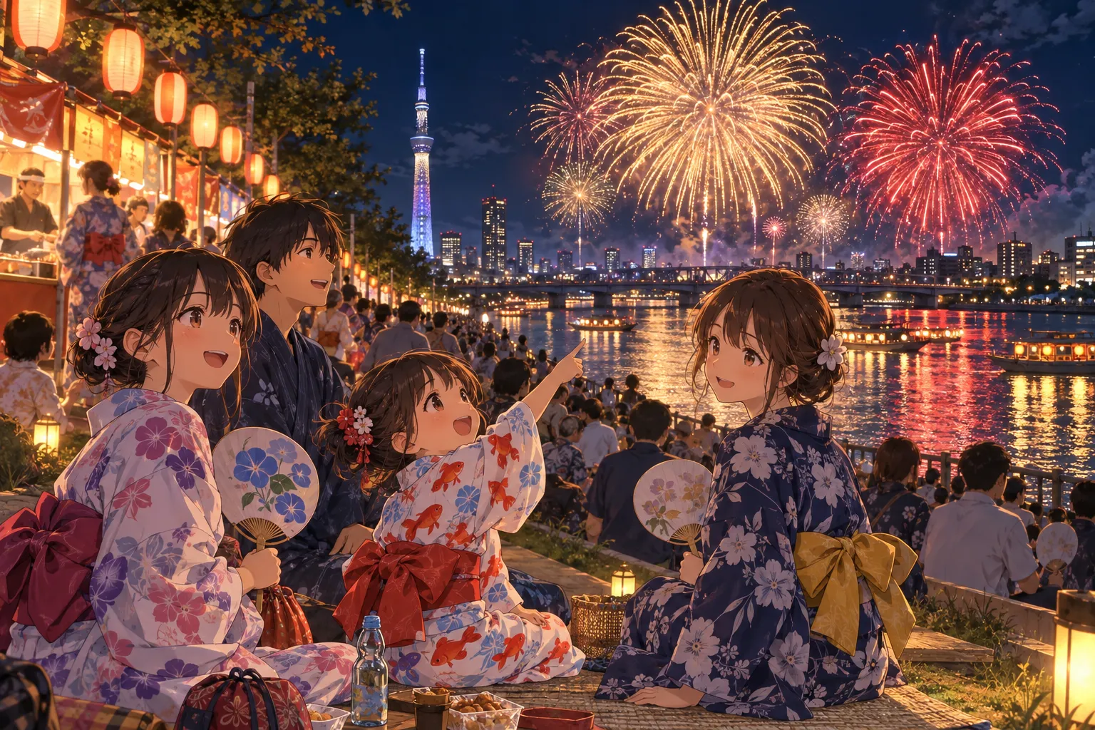 花火大会と夏祭り(Summer Festivals & Fireworks)のイラスト