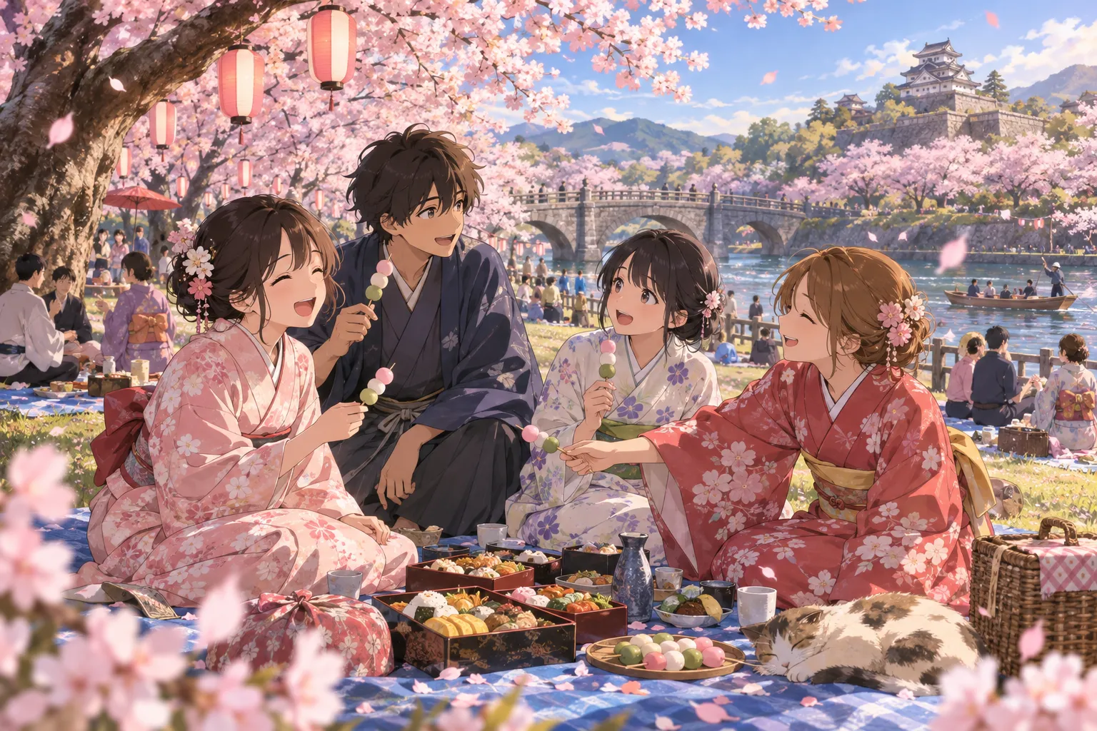 お花見(Hanami (Cherry Blossom Viewing))のイラスト
