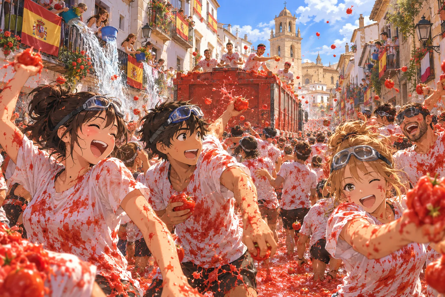 トマティーナ(トマト祭り)(La Tomatina)のイラスト