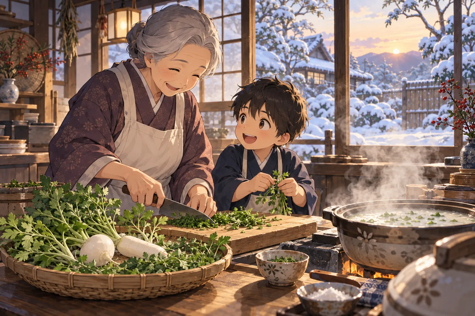 七草(人日の節句)(Nanakusa (Seven Herbs Day))のイラスト
