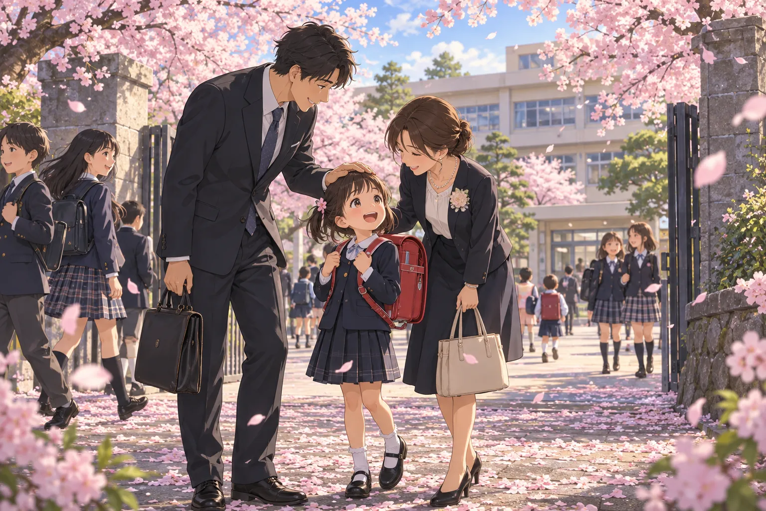 卒業式と入学式(日本の4月スタート)(Graduation & Entrance Ceremonies)のイラスト
