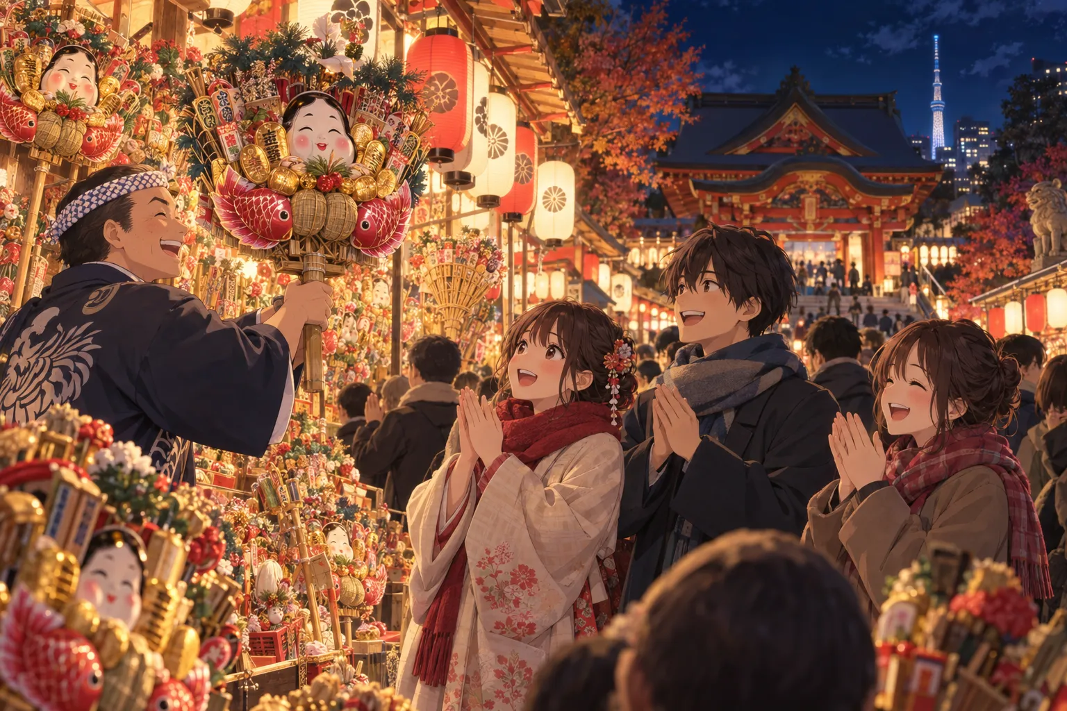 酉の市（Tori no Ichi (Rooster Fair)）のイラスト