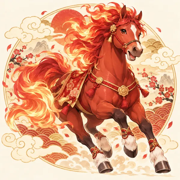 燃えるたてがみの赤い馬のイラスト