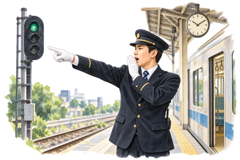 「駅員さん、誰を指さしてるの？」 — ひとりごとに見える、安全のための確認