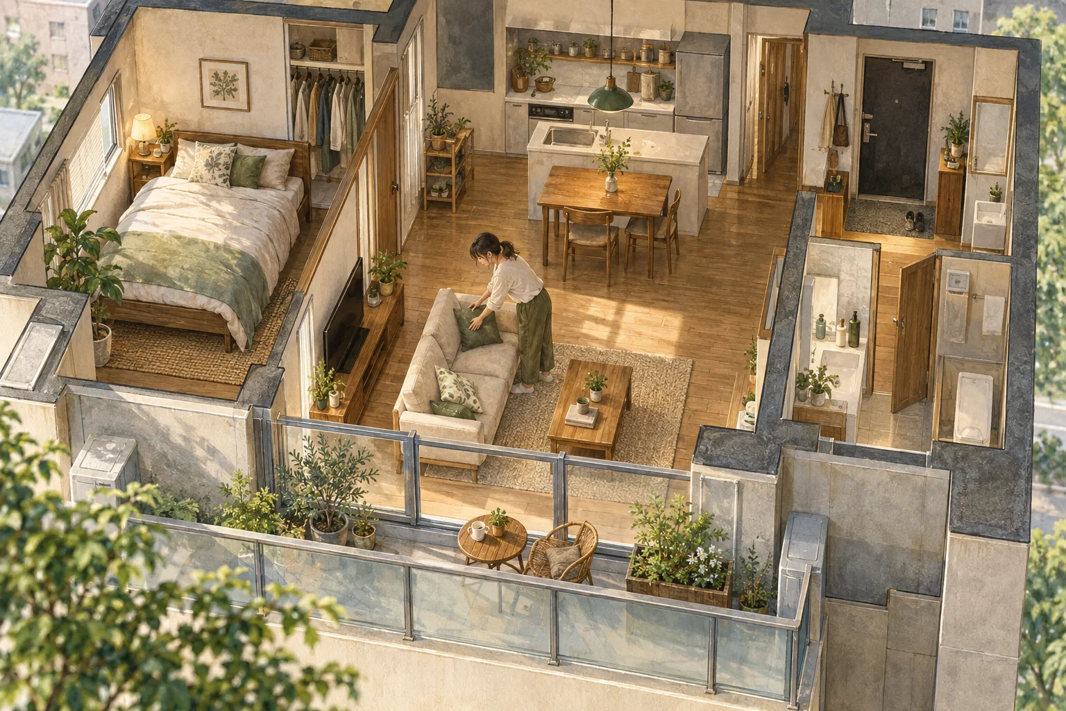 1LDKの間取りで暮らす人のコンパクトな住まい