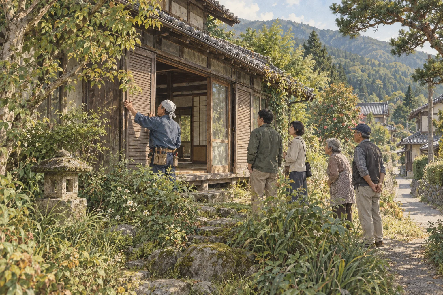 空き家の状態を調べ再活用を考える地域の人々