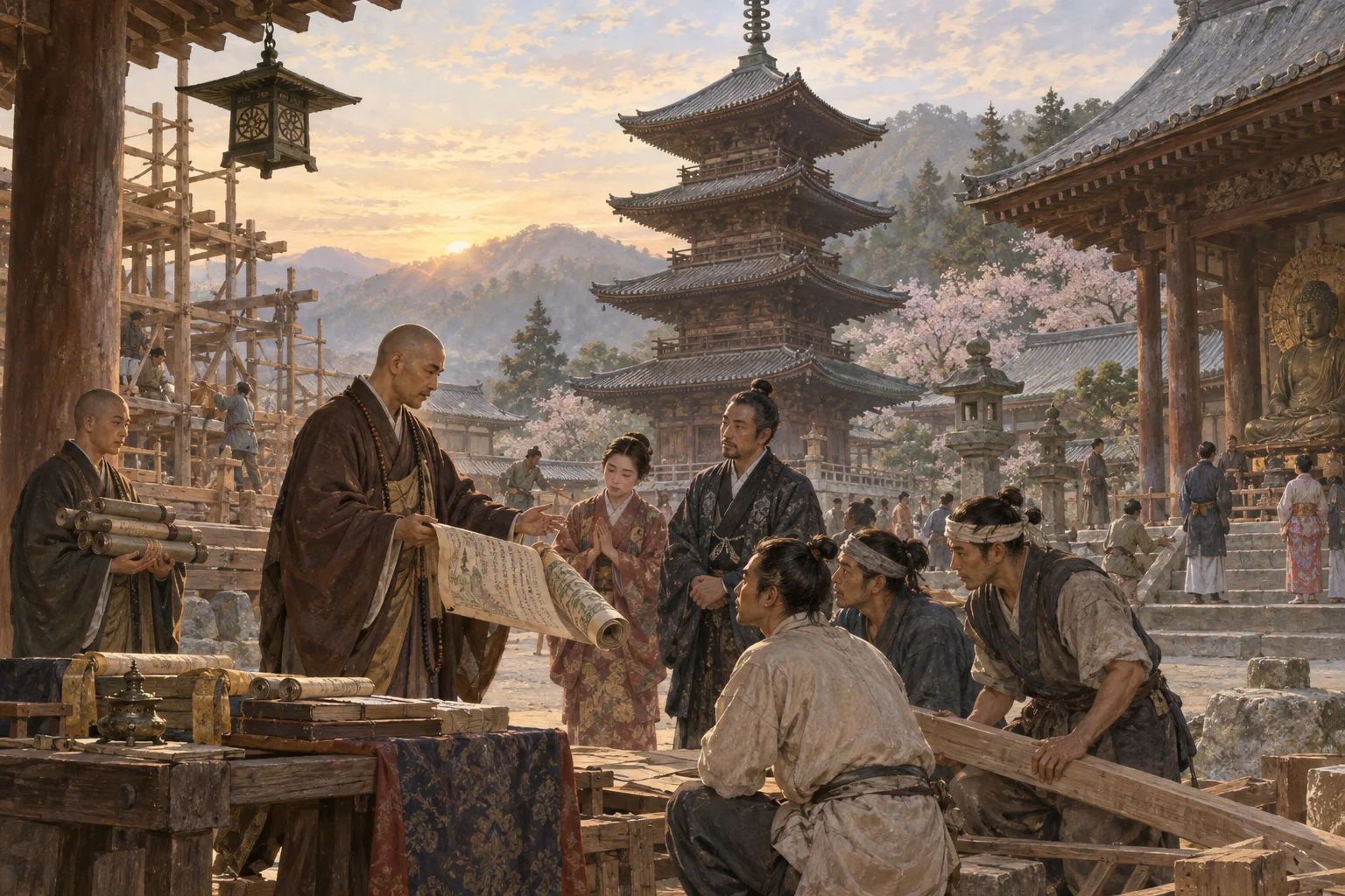 日本に伝来した仏教を学ぶ僧侶と人々