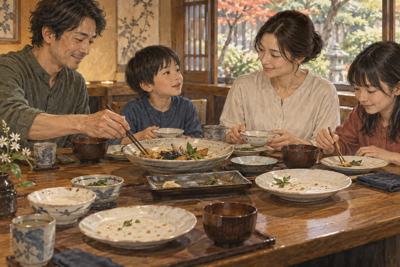 食べきれる量を取り分け残さず食べる家族
