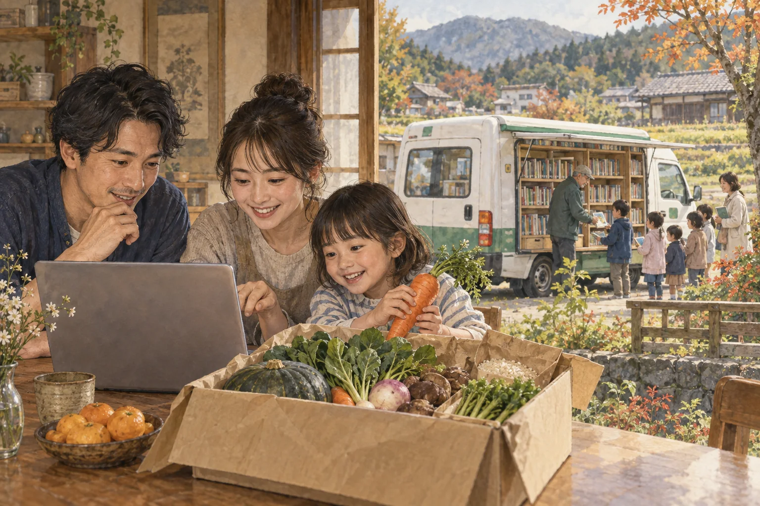ふるさと納税の返礼品を受け取り地域の使途を知る家庭
