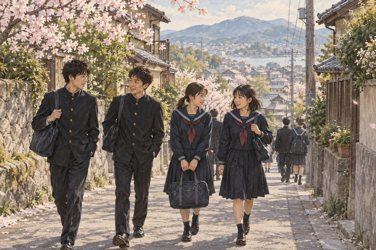 学生服で通学する日本の中高生