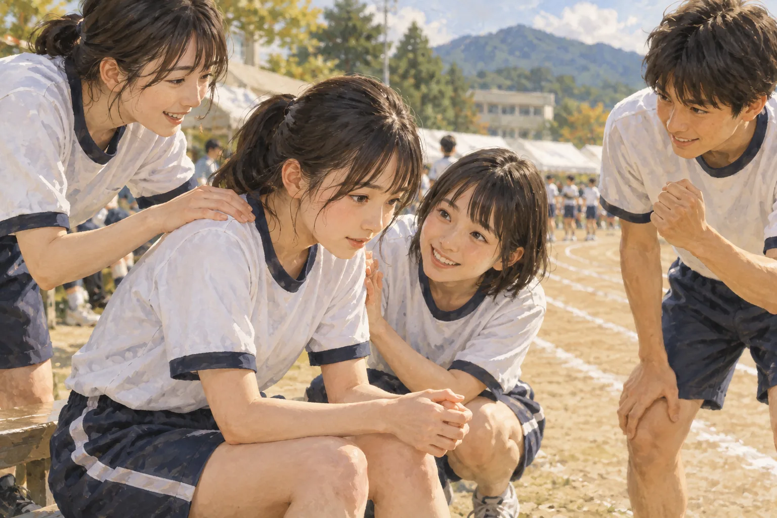 運動会の前に仲間を励ます生徒たち