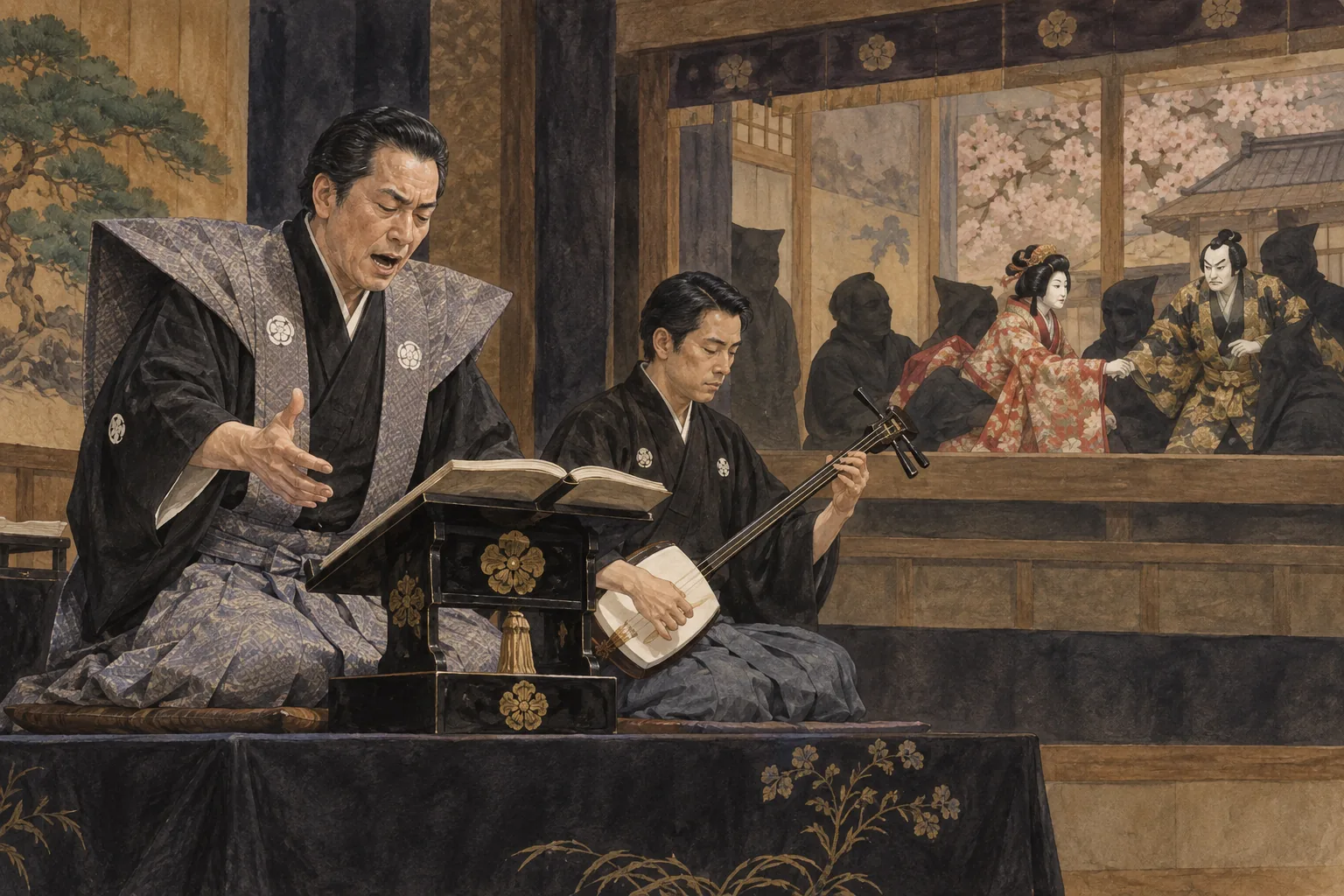 三味線に合わせて物語を語る義太夫節の太夫