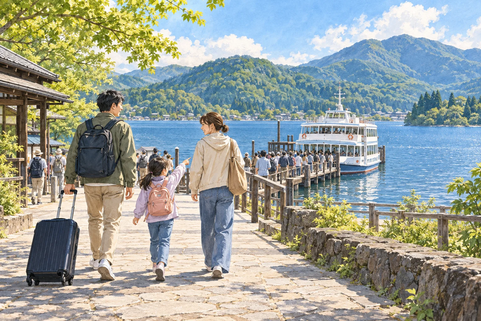 春の連休に旅行を楽しむ家族