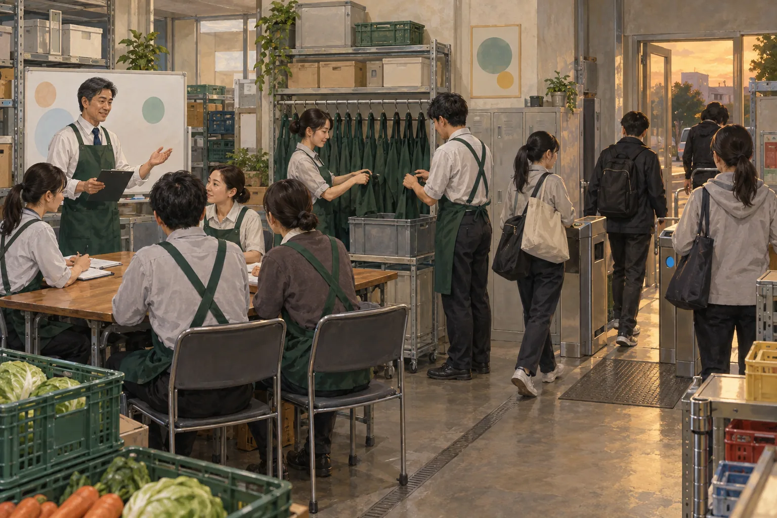 同じ売場で働きながら異なる勤務条件で退勤する正規・非正規社員