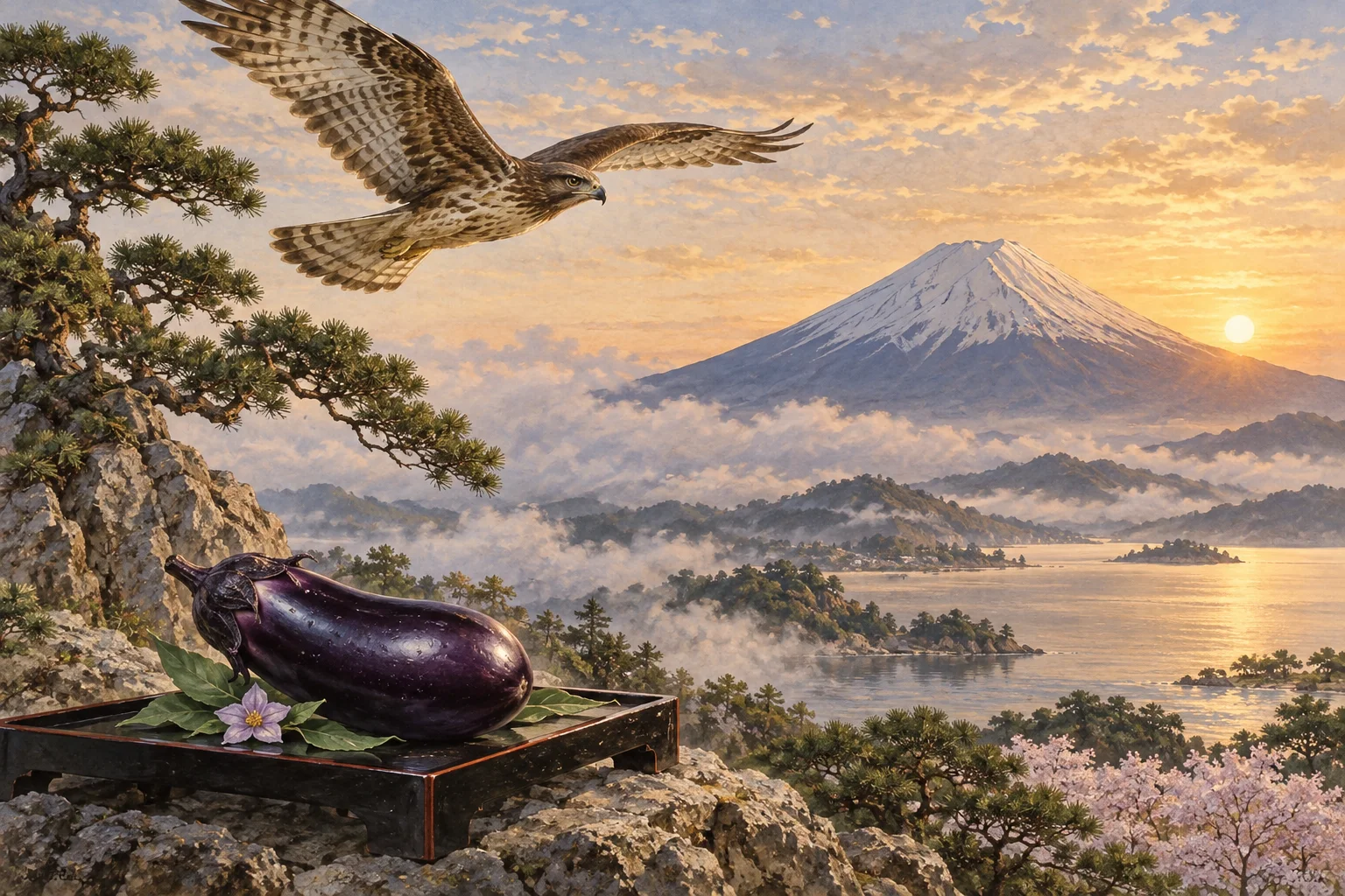 富士山・鷹・茄子が現れる縁起のよい初夢