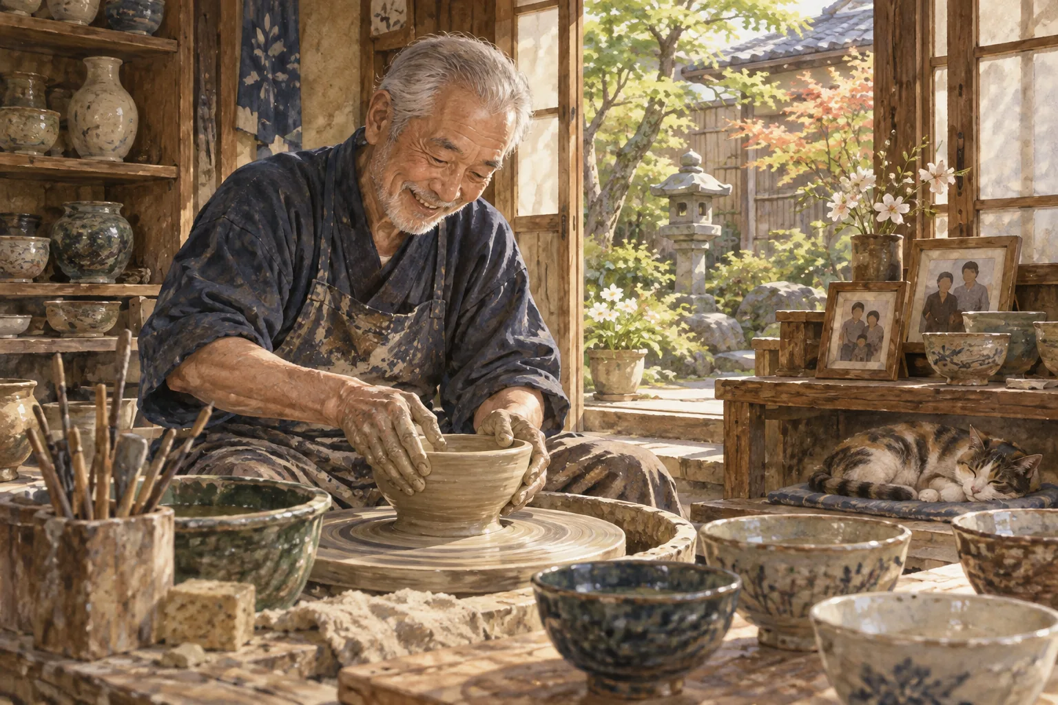 日々の生きがいとして陶芸に励む職人