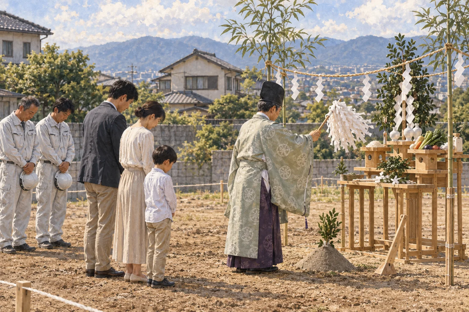 住宅建設前の土地で行われる地鎮祭
