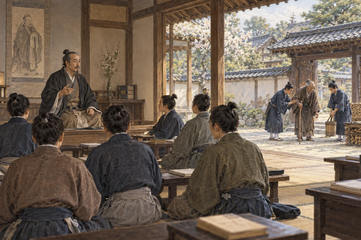 藩校で儒教の教えと礼節を学ぶ若者たち