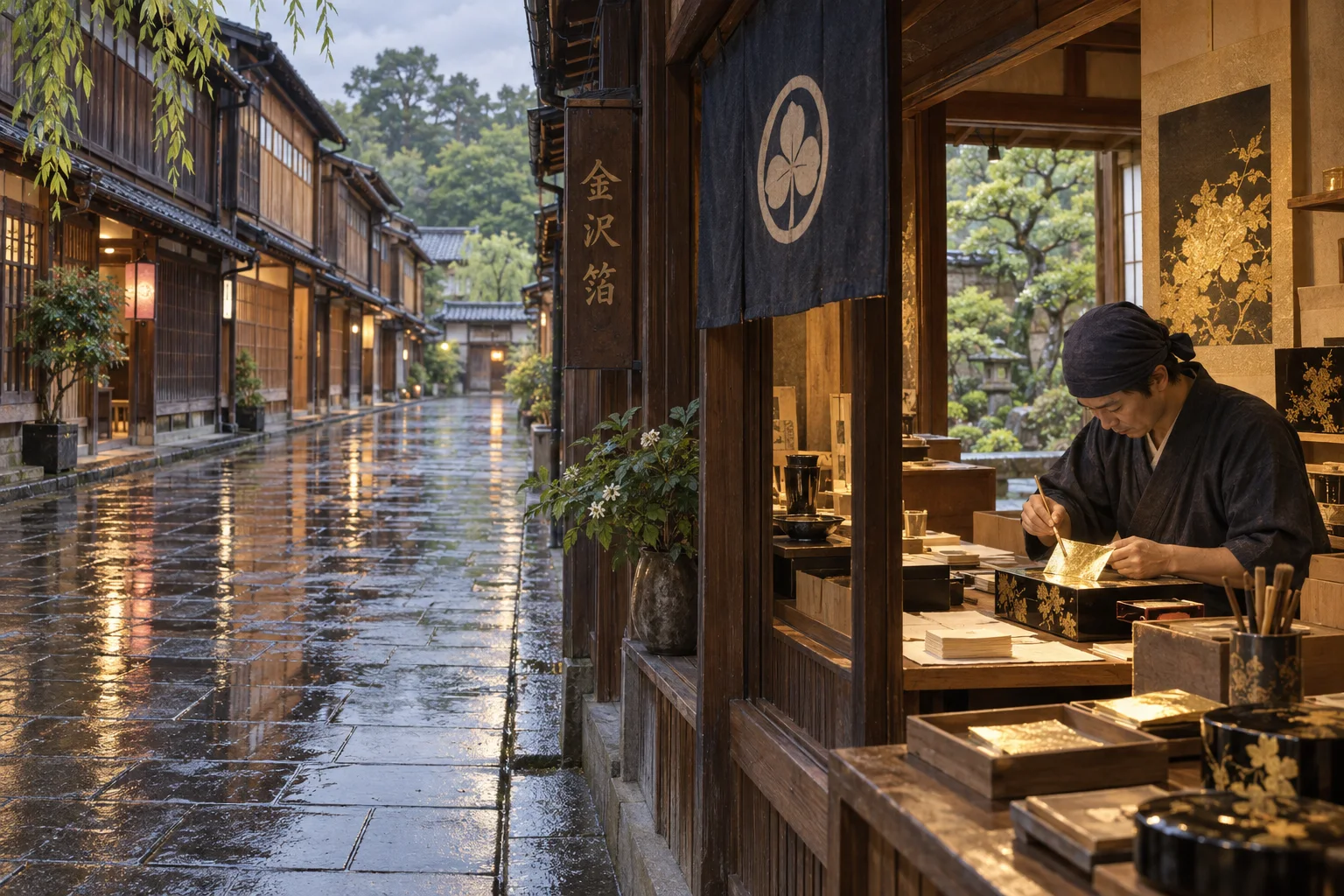 金箔工房と古い茶屋街が残る金沢