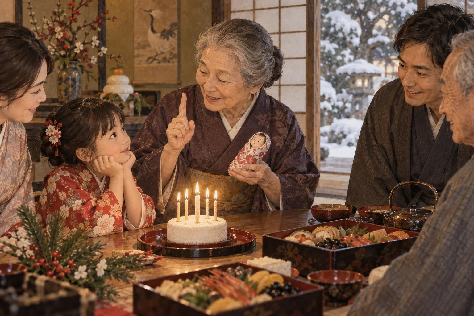 正月に数え年の数え方を教える祖母