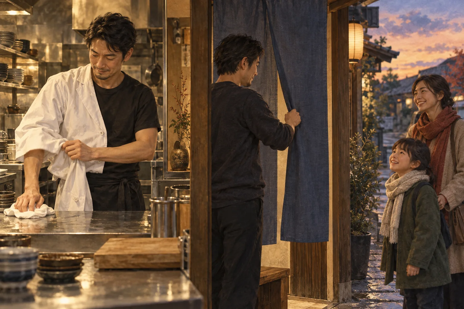仕事を締めて私生活へ切り替える料理人