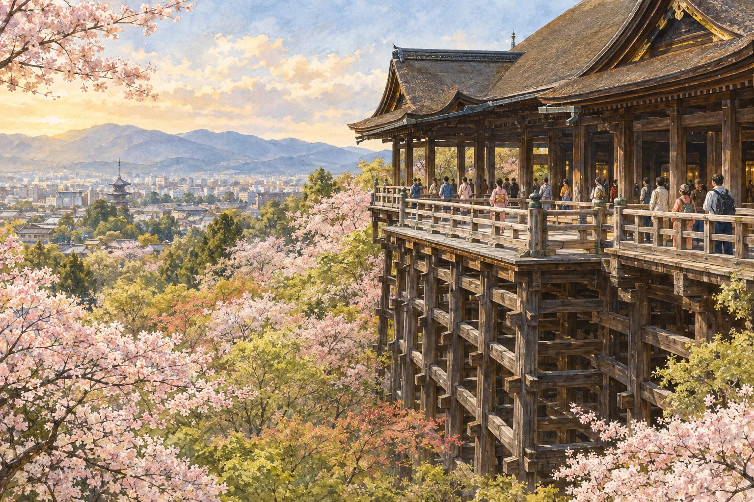 京都の山腹に張り出す清水寺の木造舞台