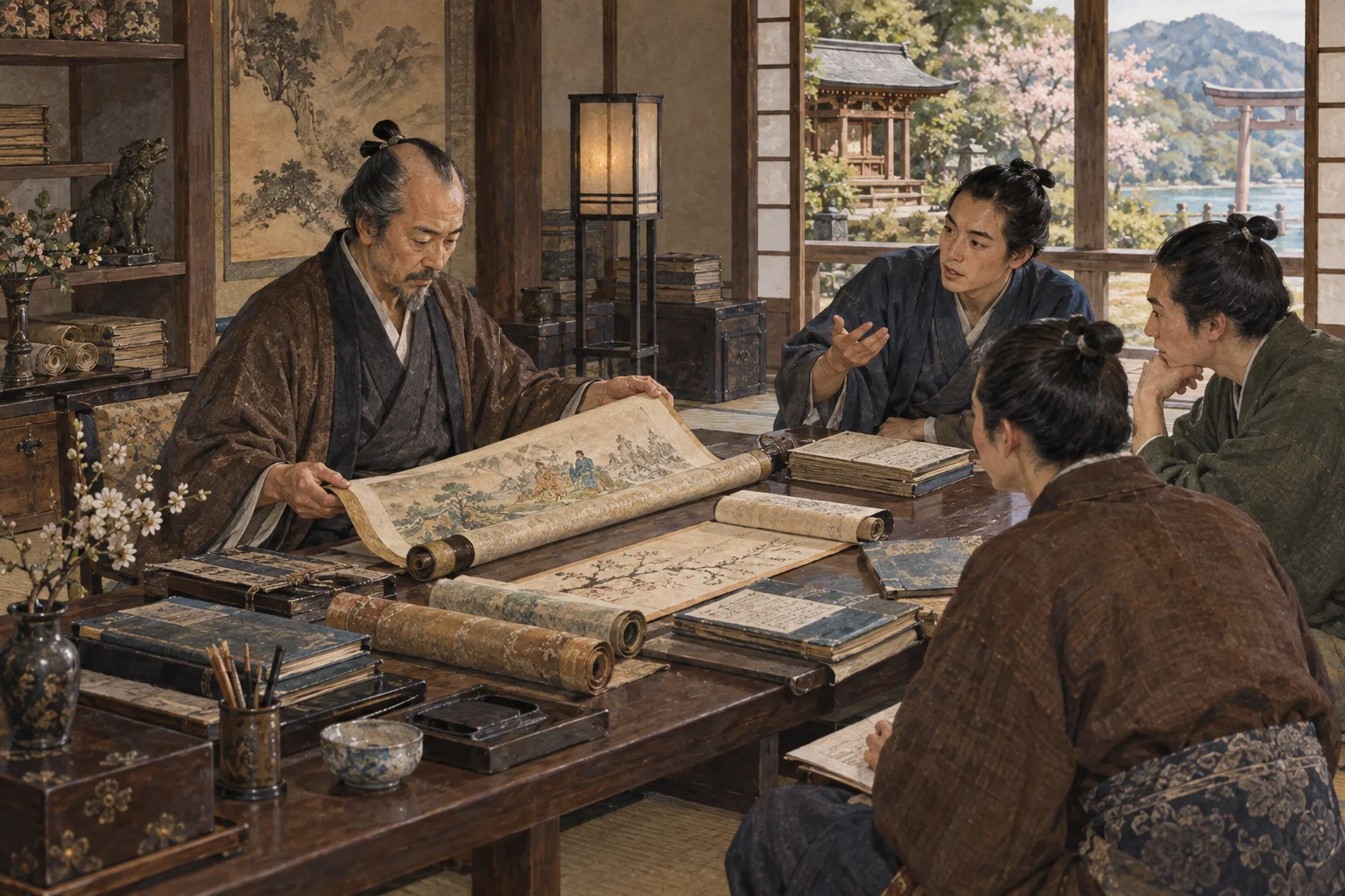 古典と神道を研究する国学者と門人
