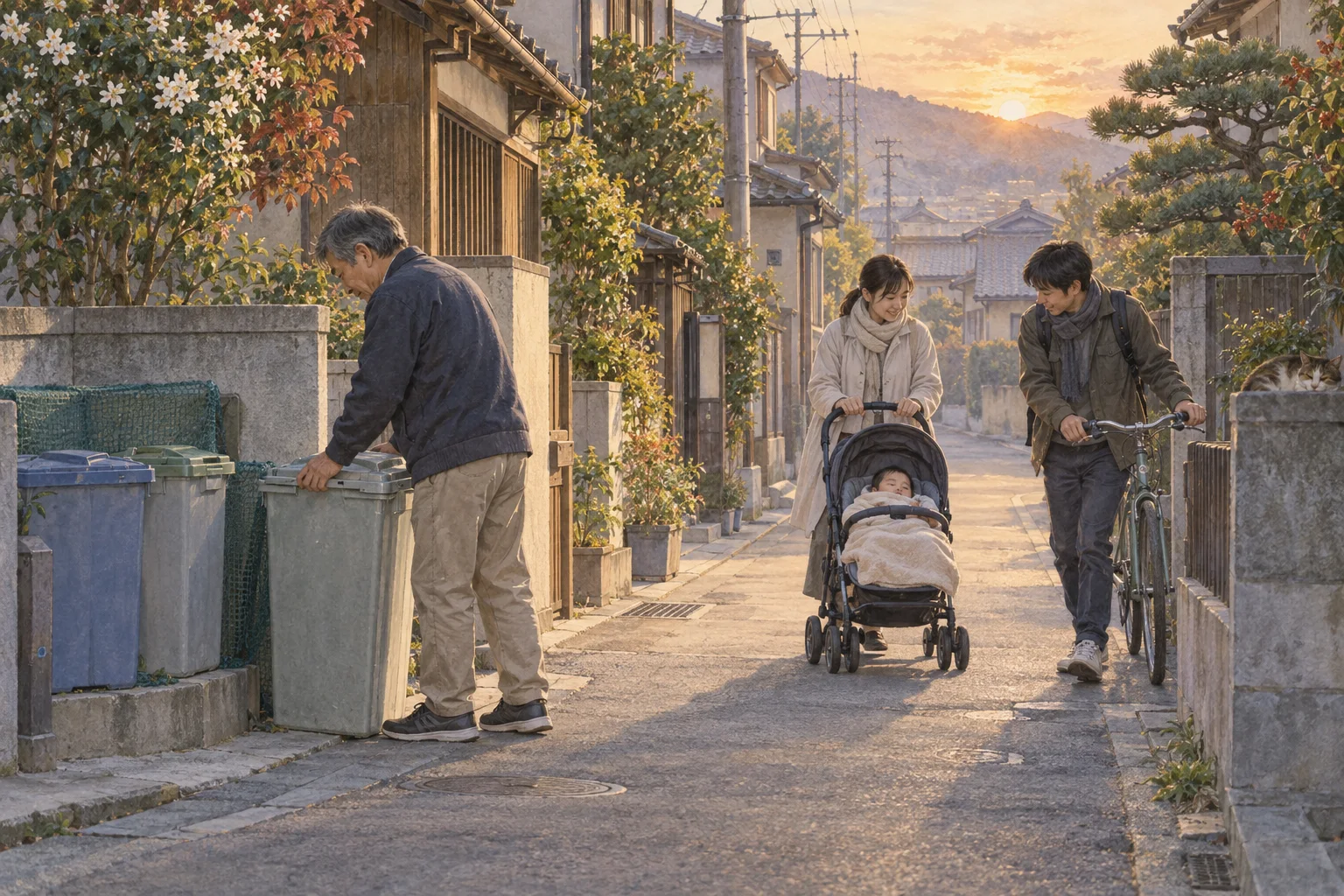 近所へ迷惑をかけないよう静かに行動する住人