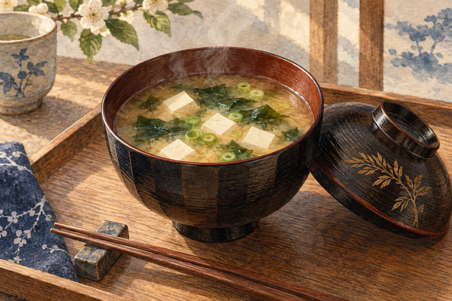 豆腐、わかめ、ねぎが入った味噌汁
