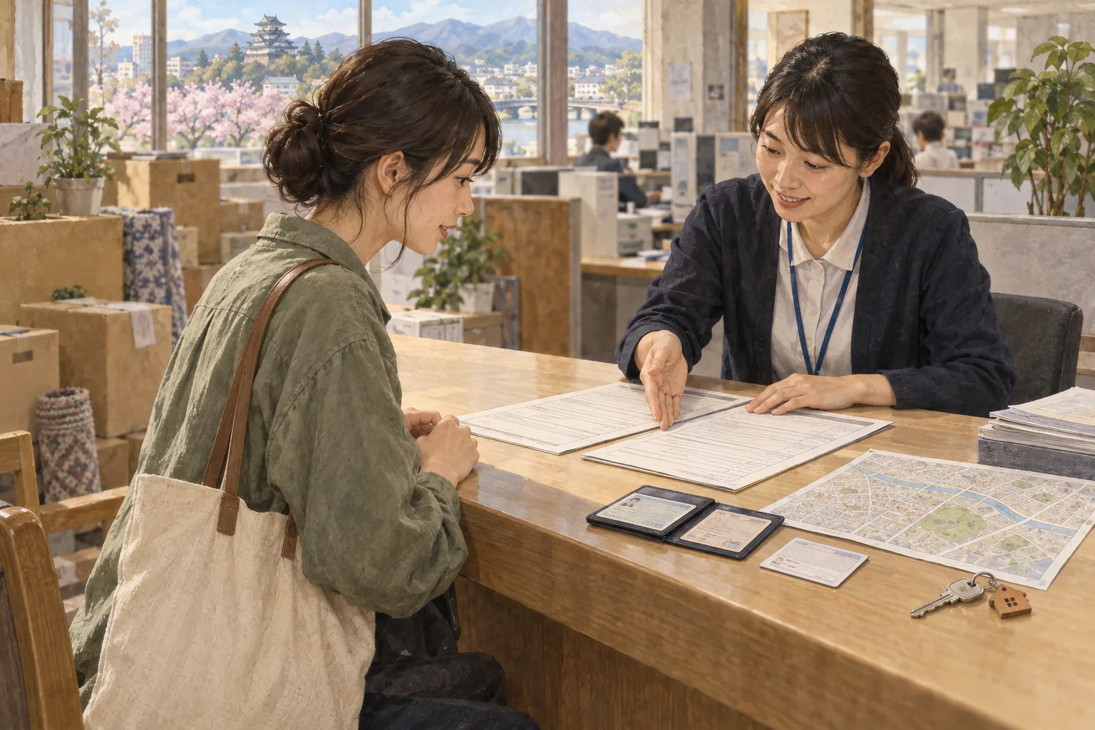 引っ越し後に役所で住所変更の手続きをする人