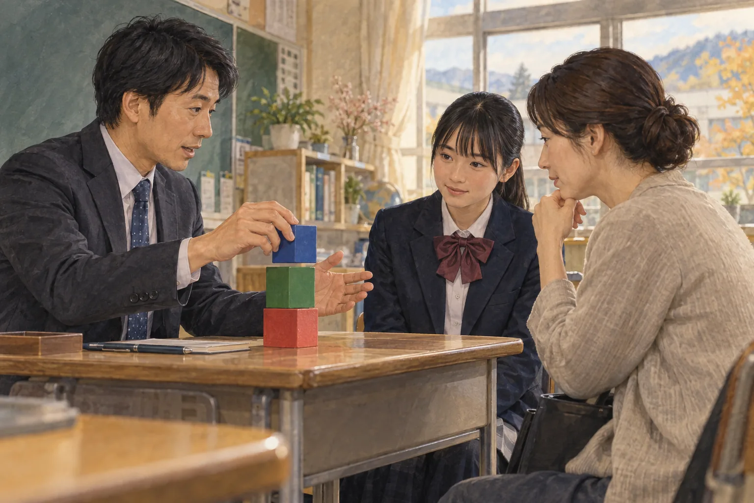 三者面談で内申点の仕組みを説明する担任