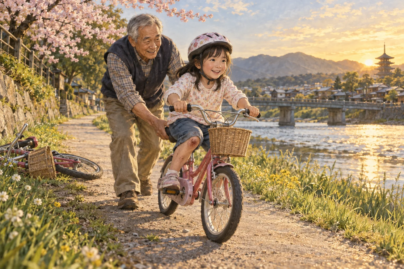 転んでも立ち上がり自転車に挑戦する子ども