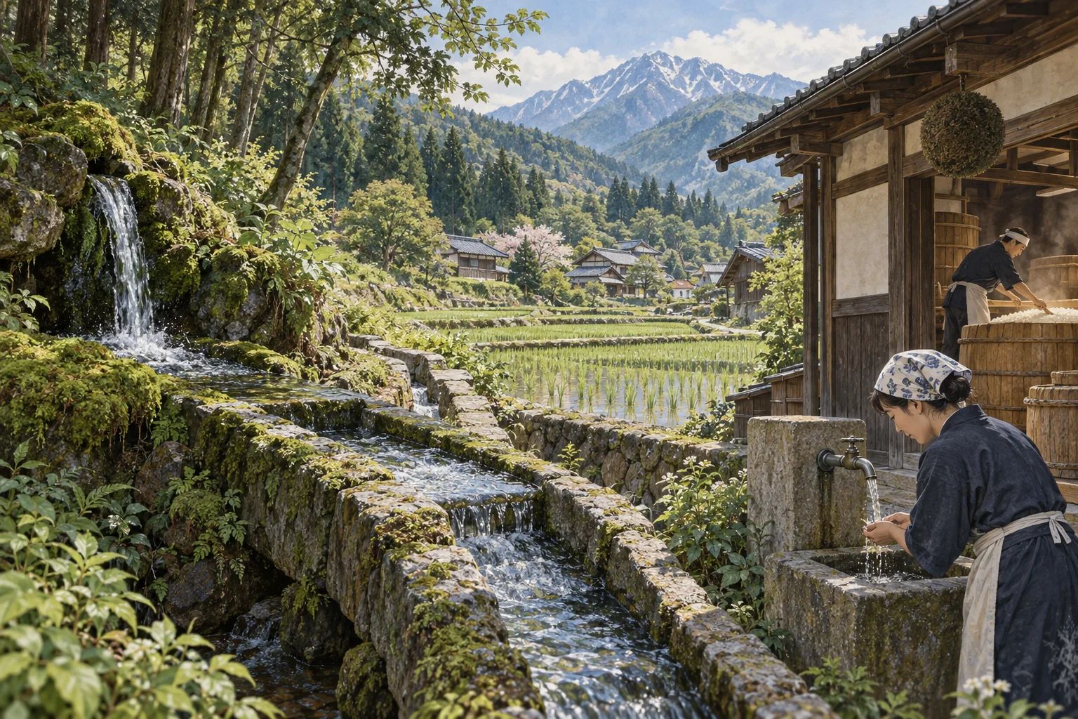 山の水が暮らしと田畑を潤す町