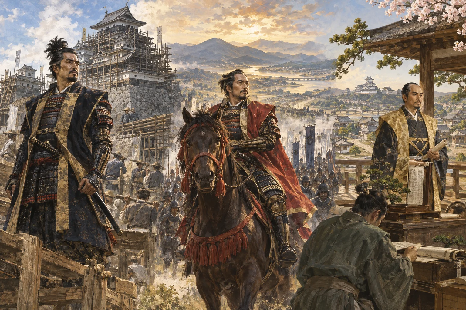 信長・秀吉・家康の時代的役割を表す歴史場面