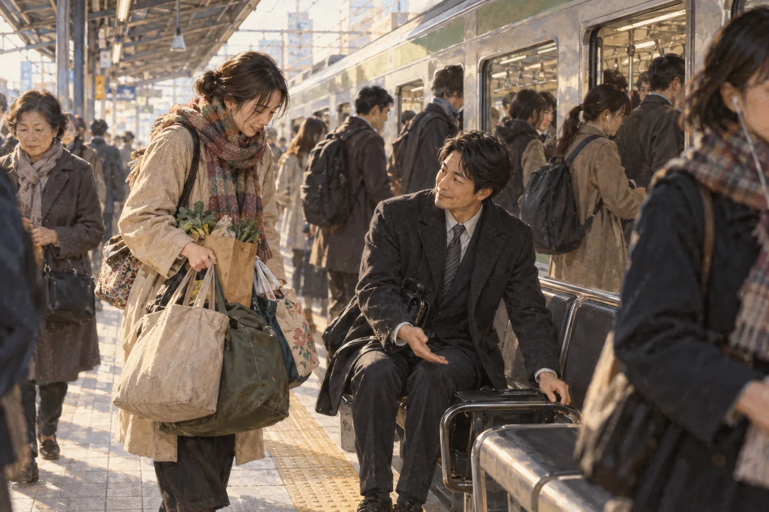 駅で荷物の多い人をさりげなく助ける人