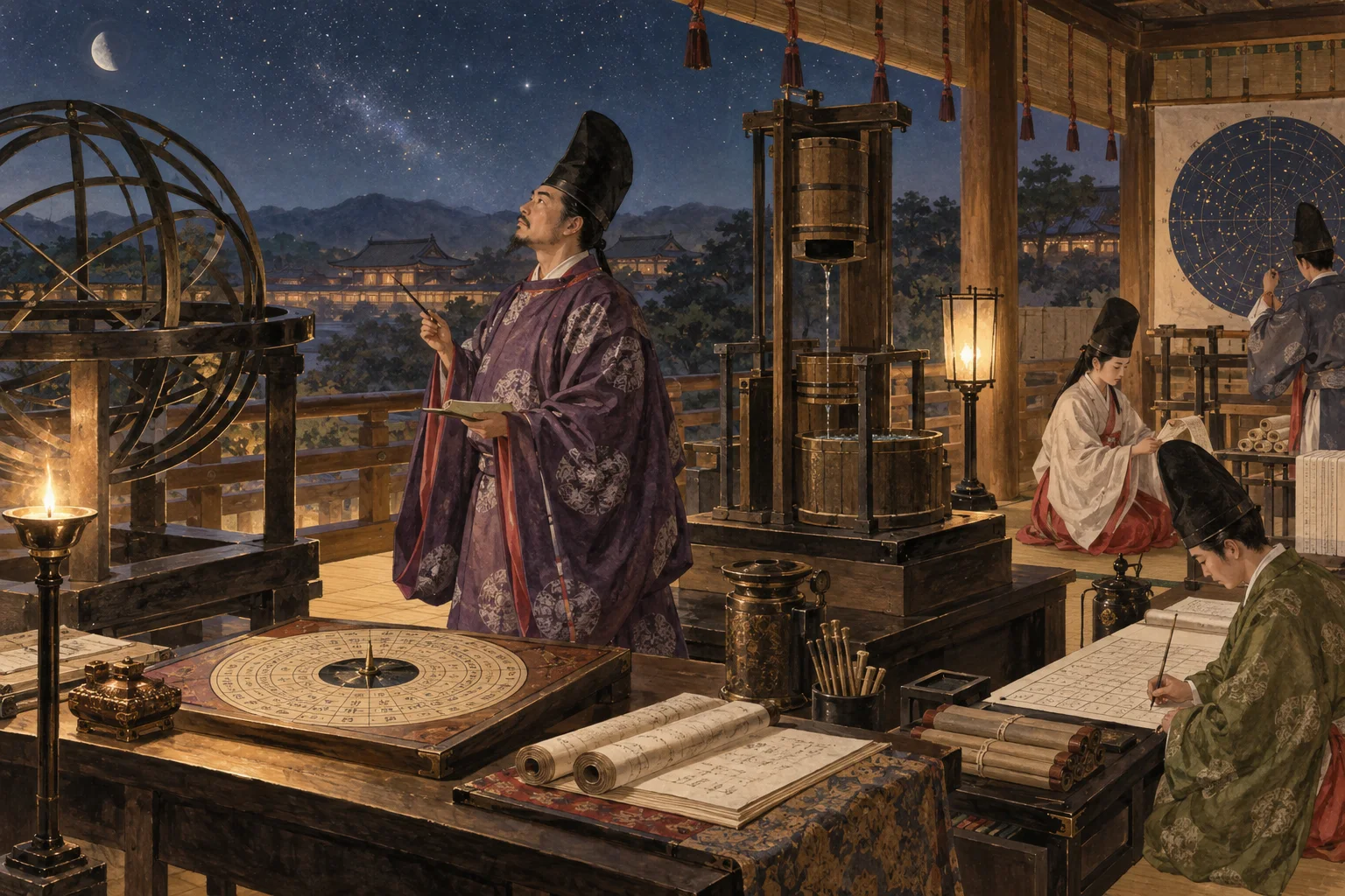 星と方位を観測して暦を作る平安時代の陰陽師