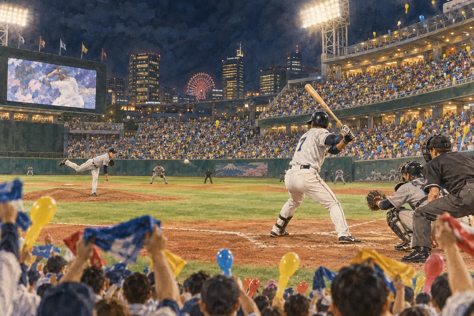 満員の球場で行われる日本のプロ野球