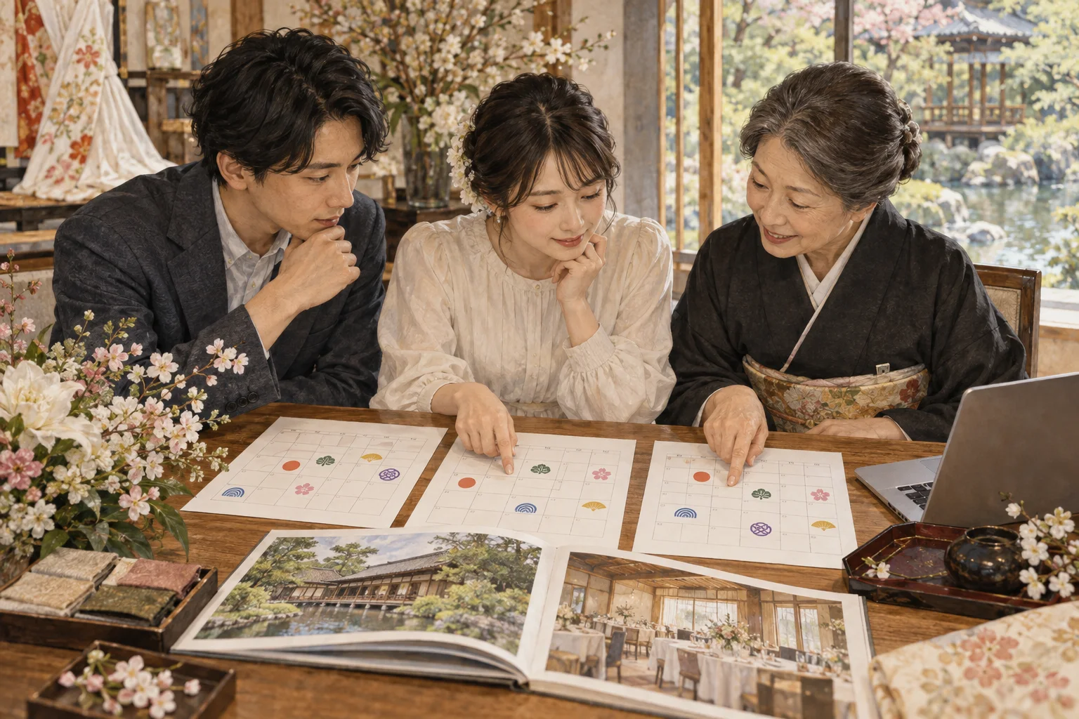 六曜を気にしながら結婚式の日取りを選ぶ家族