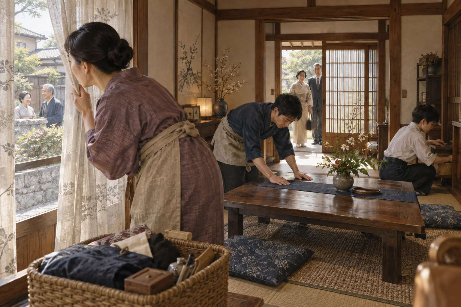 来客前に世間体を気にして部屋を整える家族