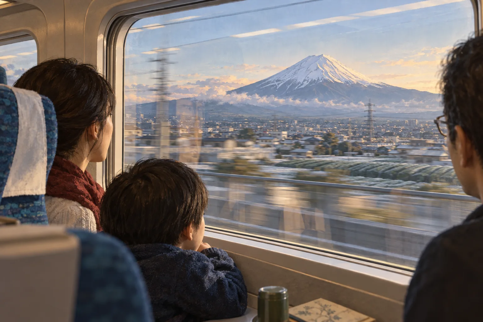 新幹線の車窓から短い時間だけ見える富士山