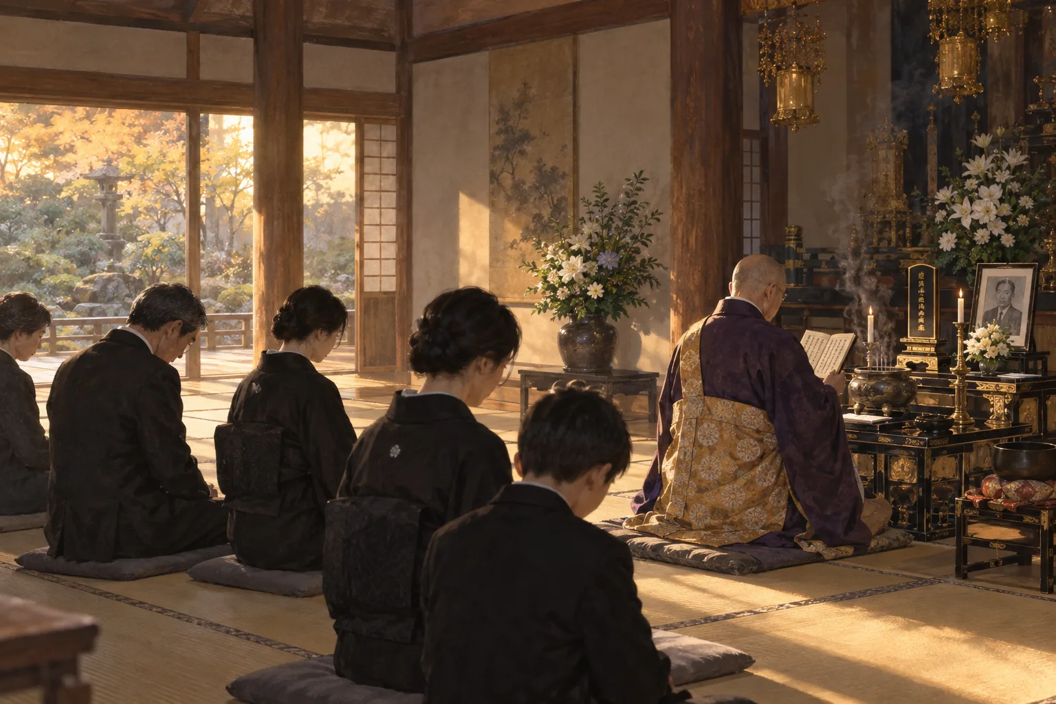葬儀の日に続けて初七日の法要を行う近親者