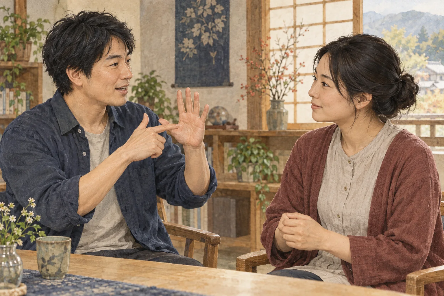 手話で会話する二人