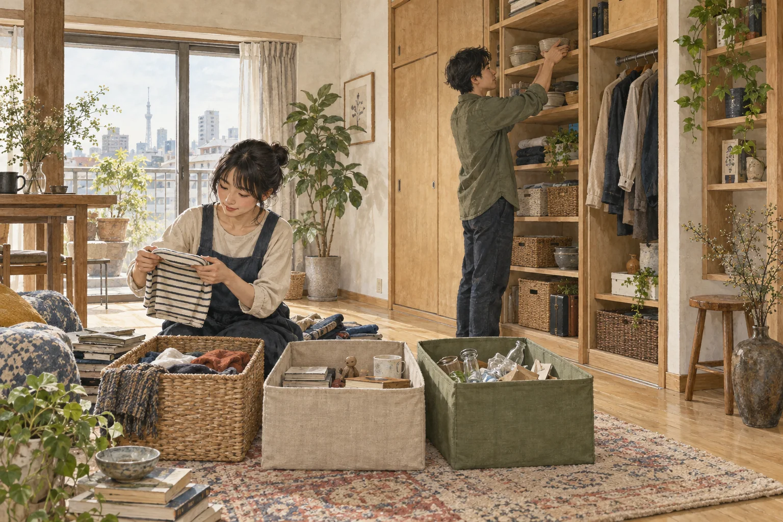 限られた住空間で収納と片づけを進める人々