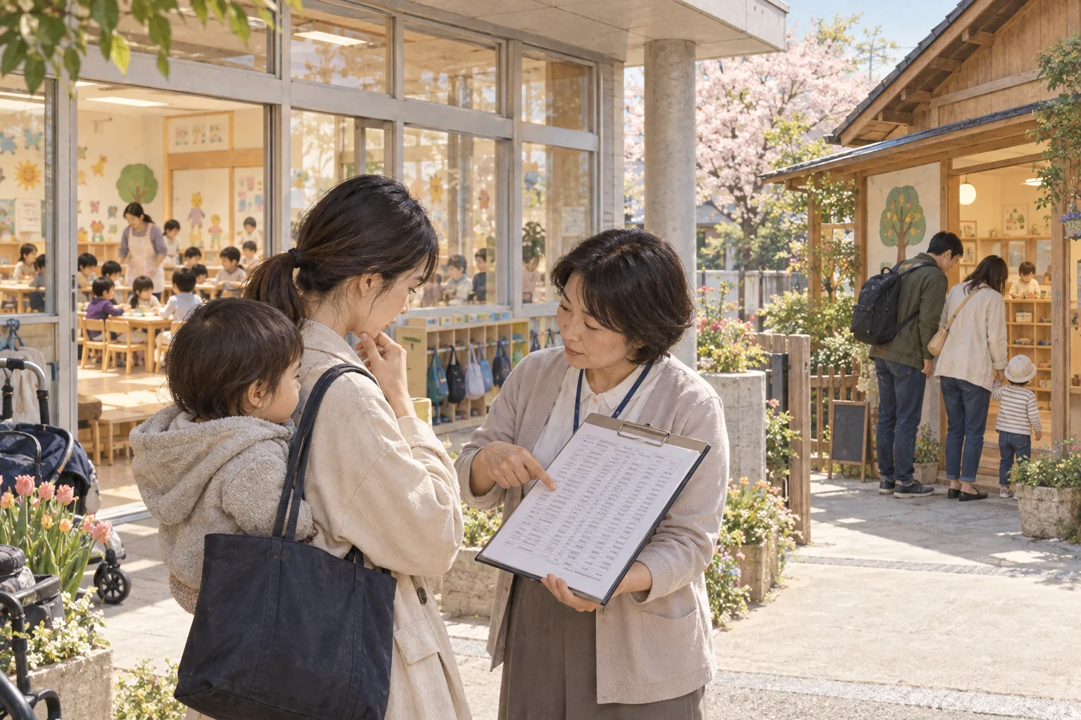 保育所の空きを自治体職員に相談する保護者