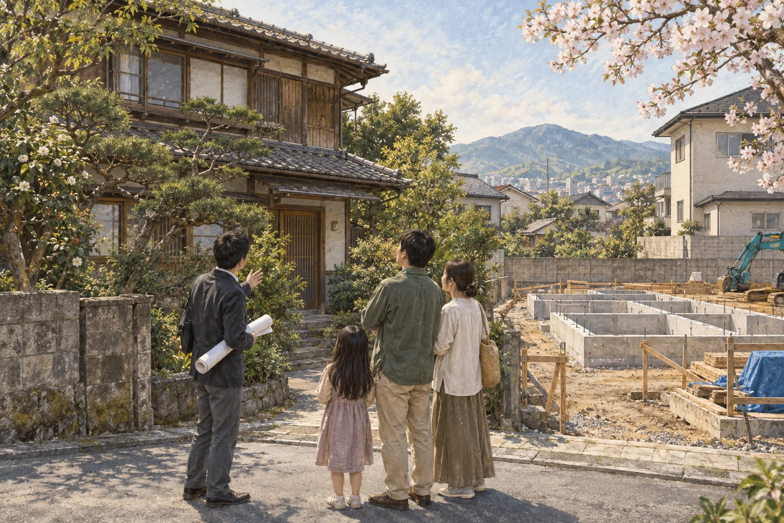 建て替えと中古住宅の改修を比較する家族