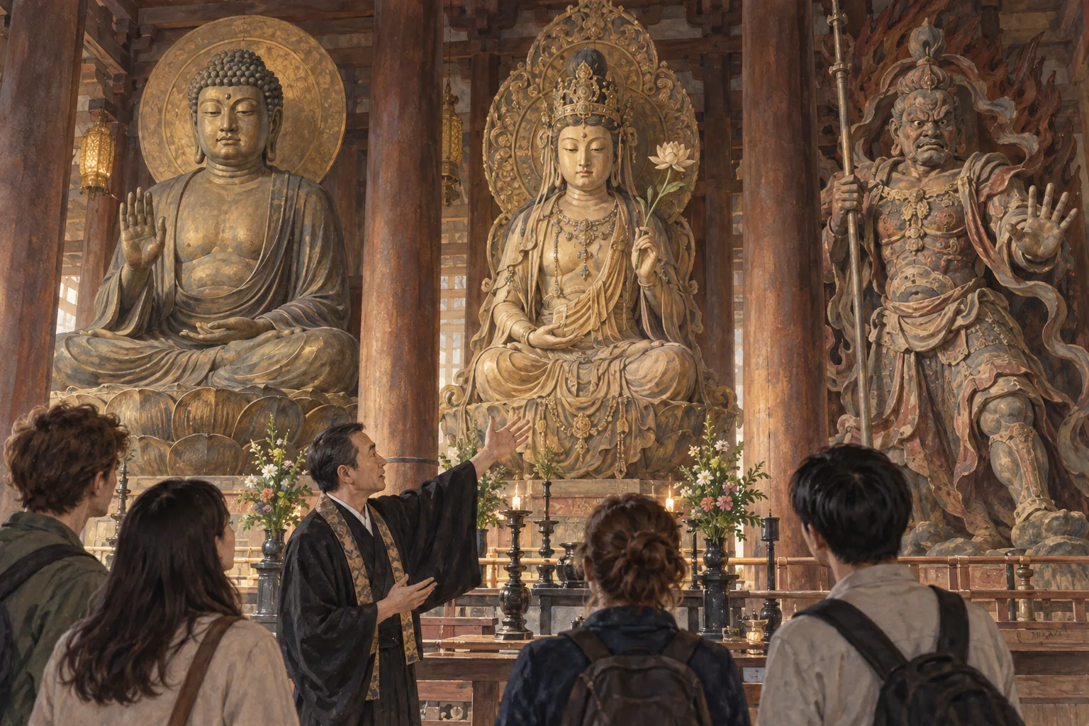 仏像の姿や持物の違いを説明する案内人