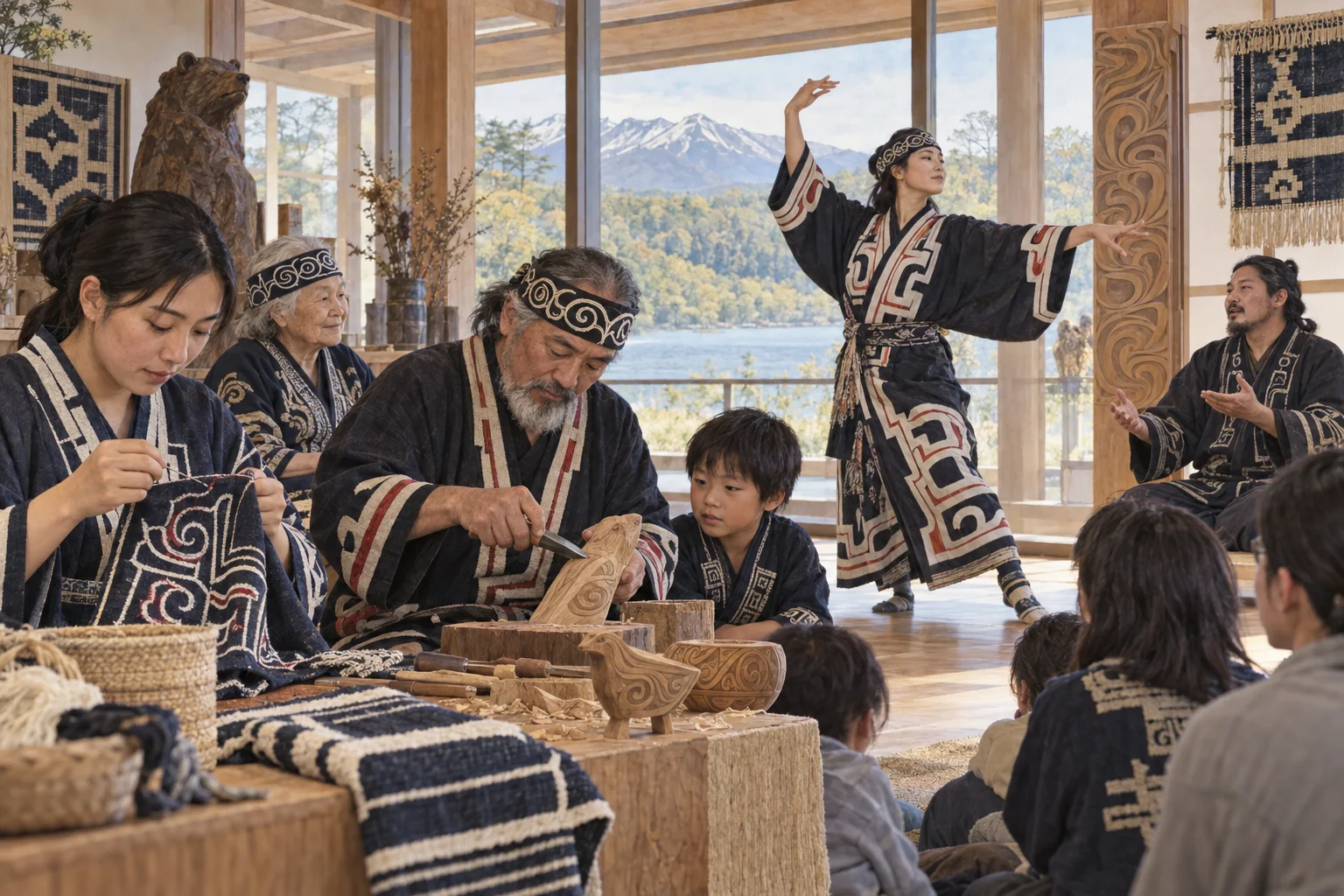 刺繍や木彫、踊りを次世代に伝えるアイヌの人々