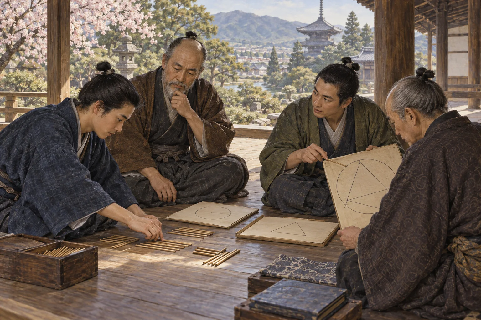 算木と図形で和算の問題を解く江戸時代の人々