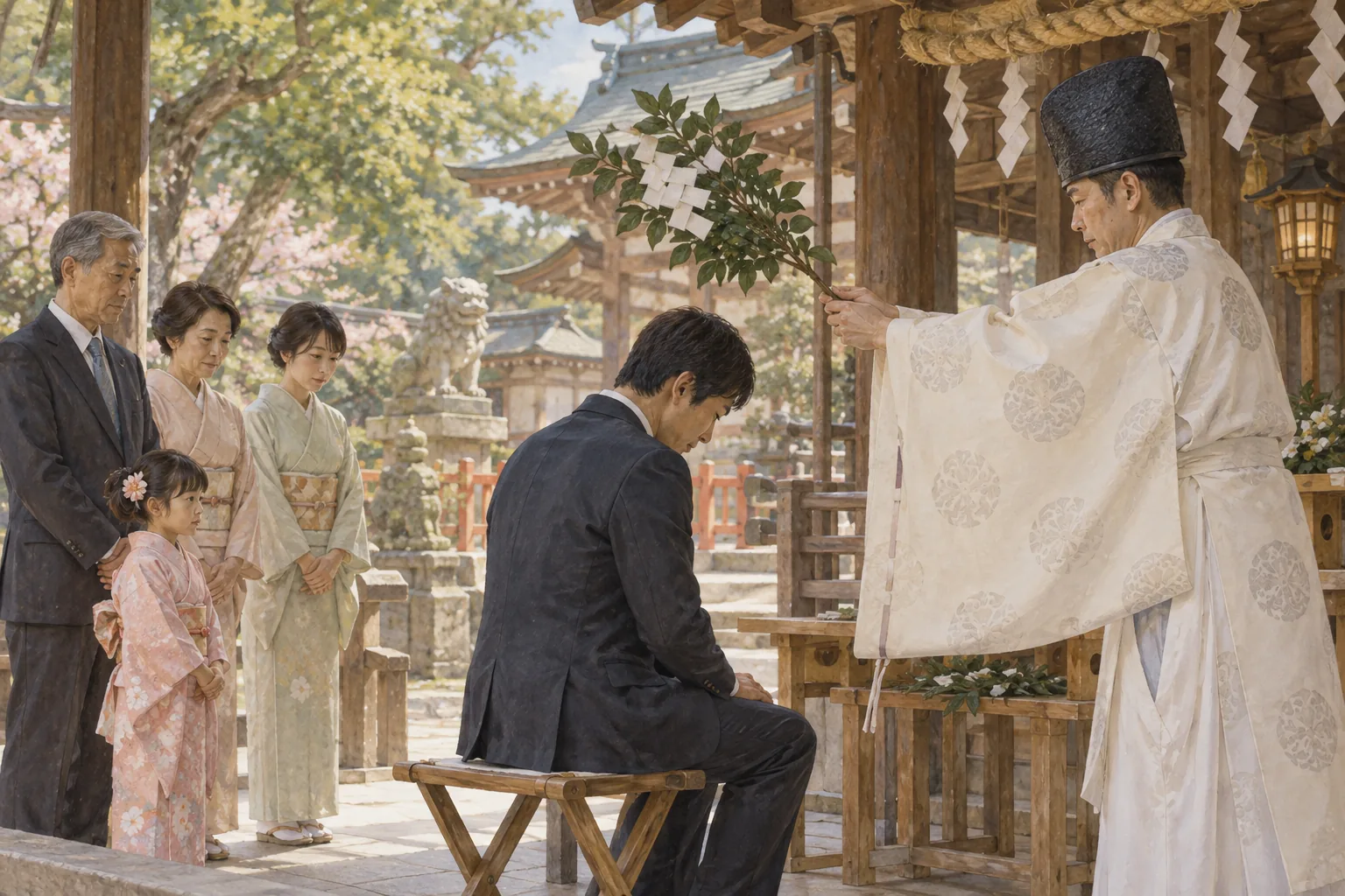 厄年に神社でお祓いを受ける参拝者
